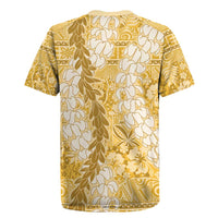 Gold Puakenikeni and Maile Lei Rugby Jersey Hawaiian Style Tribal Tapa Double Strand Lei LT9 - Polynesian Pride