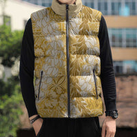 Gold Puakenikeni and Maile Lei Sleeveless Puffer Jacket Hawaiian Style Tribal Tapa Double Strand Lei LT9 - Polynesian Pride