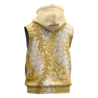 Gold Puakenikeni and Maile Lei Sleeveless Zip Hoodie Hawaiian Style Tribal Tapa Double Strand Lei - Polynesian Pride
