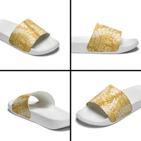 Gold Puakenikeni and Maile Lei Slide Sandals Hawaiian Style Tribal Tapa Double Strand Lei LT9 - Polynesian Pride
