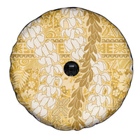 Gold Puakenikeni and Maile Lei Spare Tire Cover Hawaiian Style Tribal Tapa Double Strand Lei
