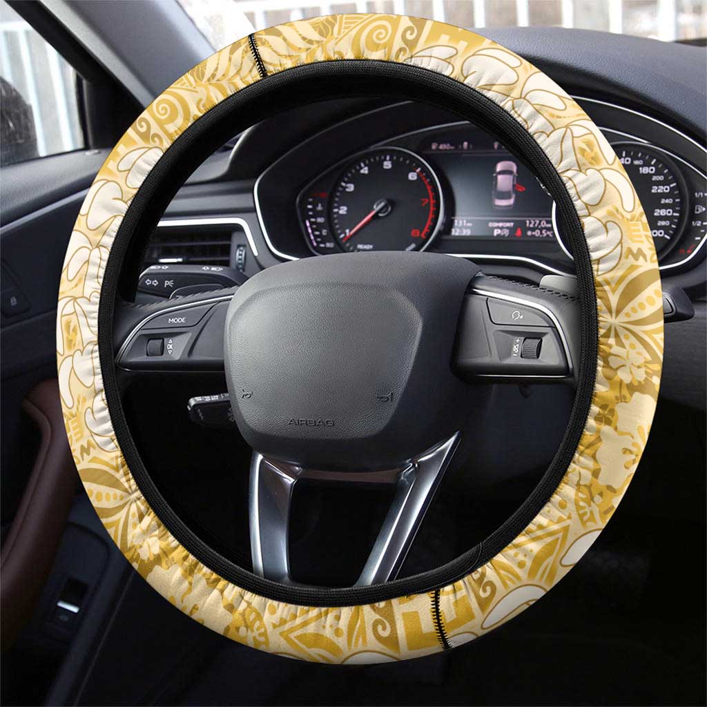 Gold Puakenikeni and Maile Lei Steering Wheel Cover Hawaiian Style Tribal Tapa Double Strand Lei