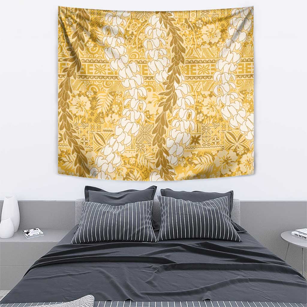 Gold Puakenikeni and Maile Lei Tapestry Hawaiian Style Tribal Tapa Double Strand Lei LT9 - Polynesian Pride