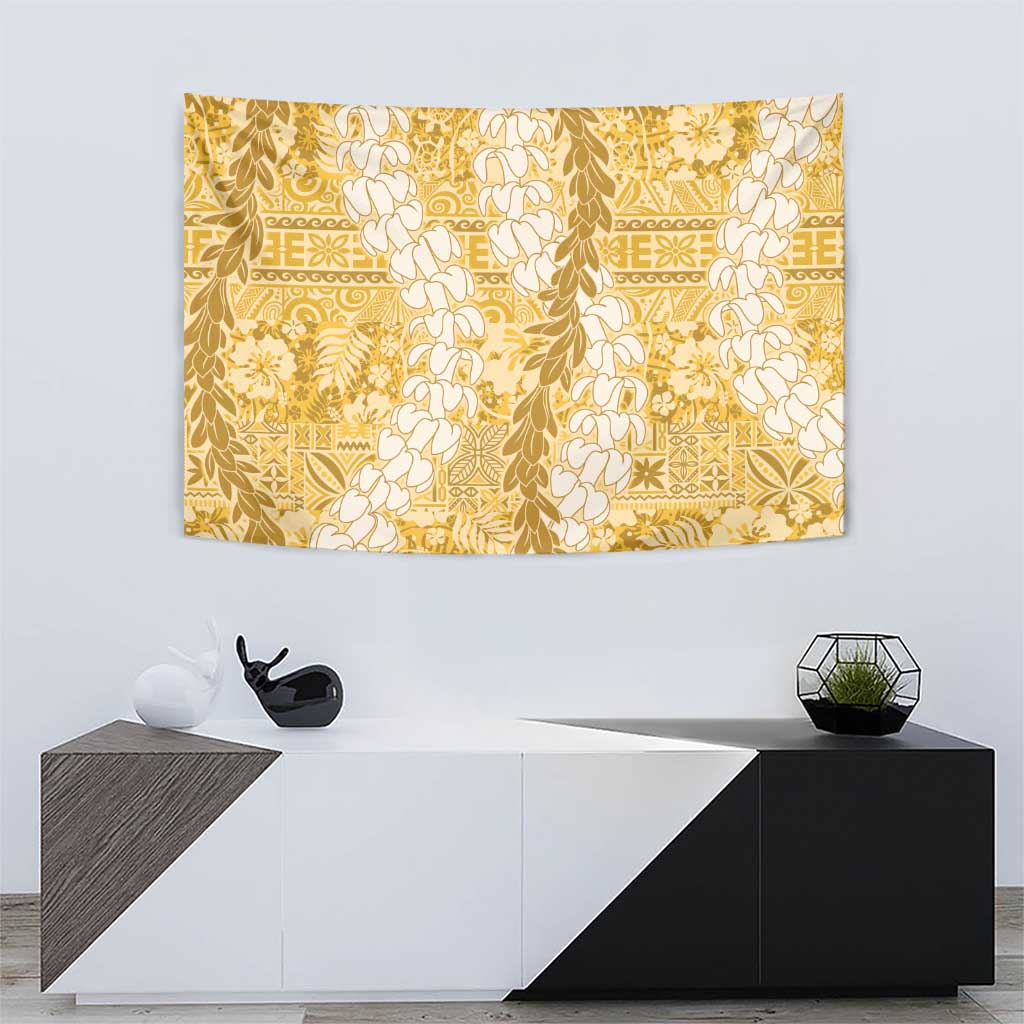 Gold Puakenikeni and Maile Lei Tapestry Hawaiian Style Tribal Tapa Double Strand Lei LT9 - Polynesian Pride