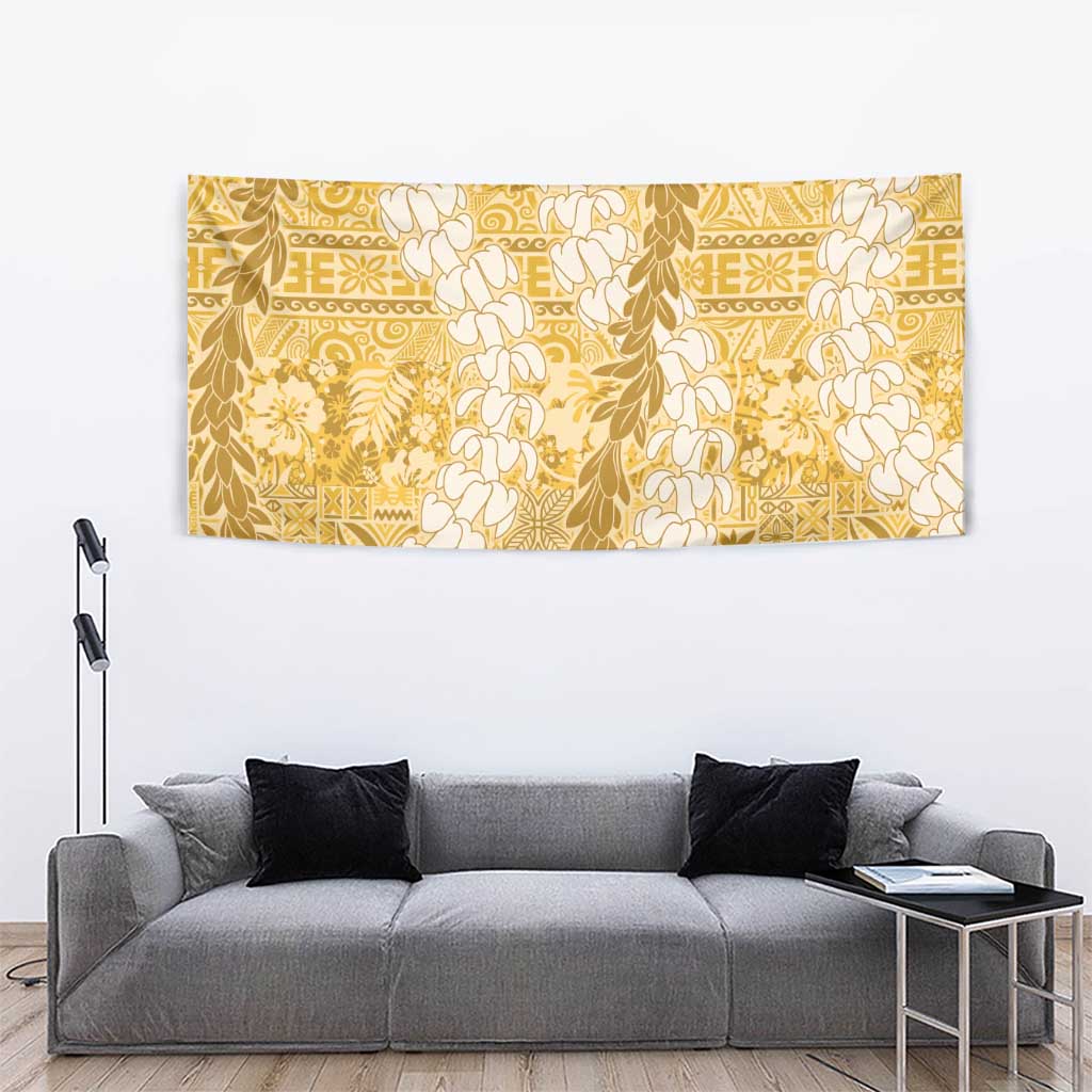 Gold Puakenikeni and Maile Lei Tapestry Hawaiian Style Tribal Tapa Double Strand Lei LT9 - Polynesian Pride