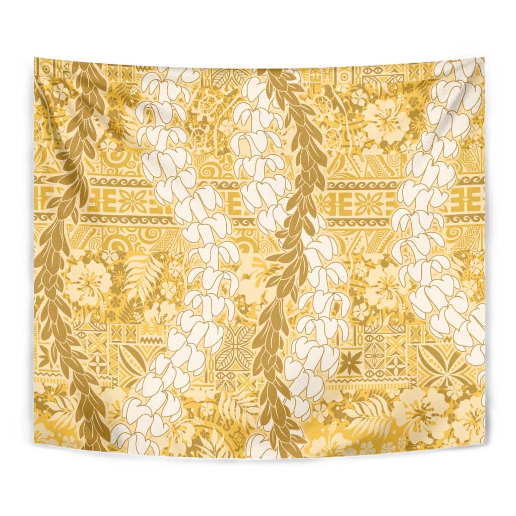Gold Puakenikeni and Maile Lei Tapestry Hawaiian Style Tribal Tapa Double Strand Lei LT9 - Polynesian Pride
