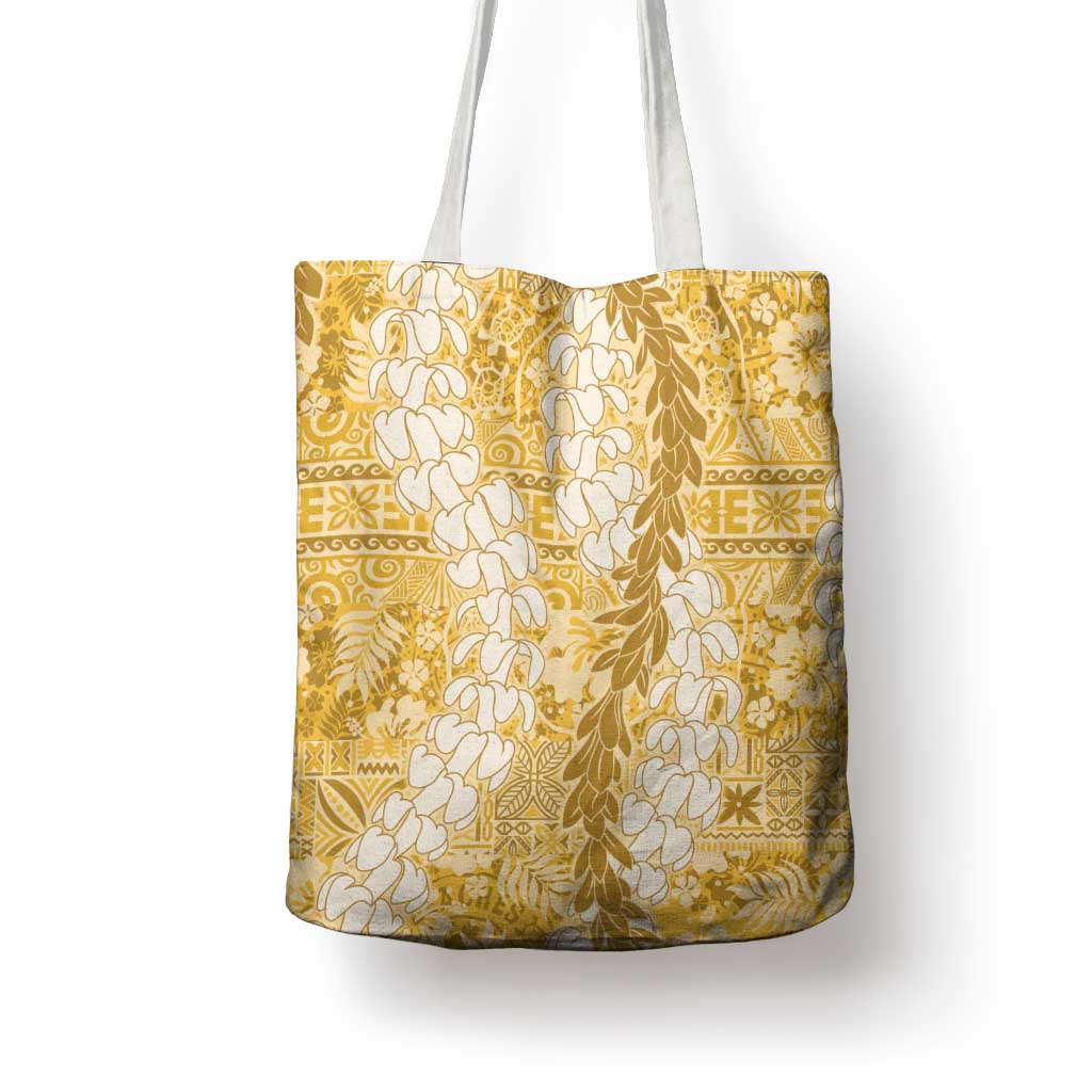 Gold Puakenikeni and Maile Lei Tote Bag Hawaiian Style Tribal Tapa Double Strand Lei LT9 - Polynesian Pride