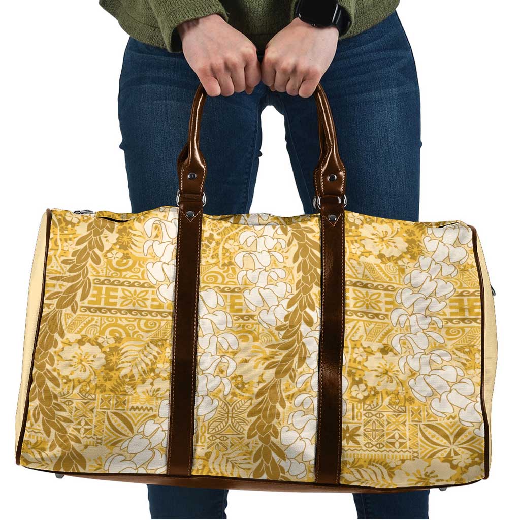 Gold Puakenikeni and Maile Lei Travel Bag Hawaiian Style Tribal Tapa Double Strand Lei - Polynesian Pride