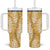 Gold Puakenikeni and Maile Lei Tumbler With Handle Hawaiian Style Tribal Tapa Double Strand Lei