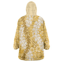 Gold Puakenikeni and Maile Lei Wearable Blanket Hoodie Hawaiian Style Tribal Tapa Double Strand Lei LT9 - Polynesian Pride
