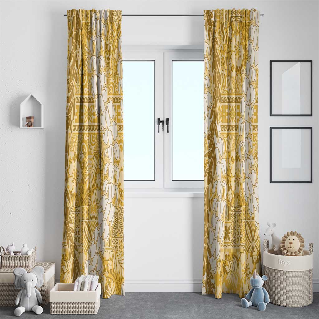 Gold Puakenikeni and Maile Lei Window Curtain Hawaiian Style Tribal Tapa Double Strand Lei LT9 - Polynesian Pride
