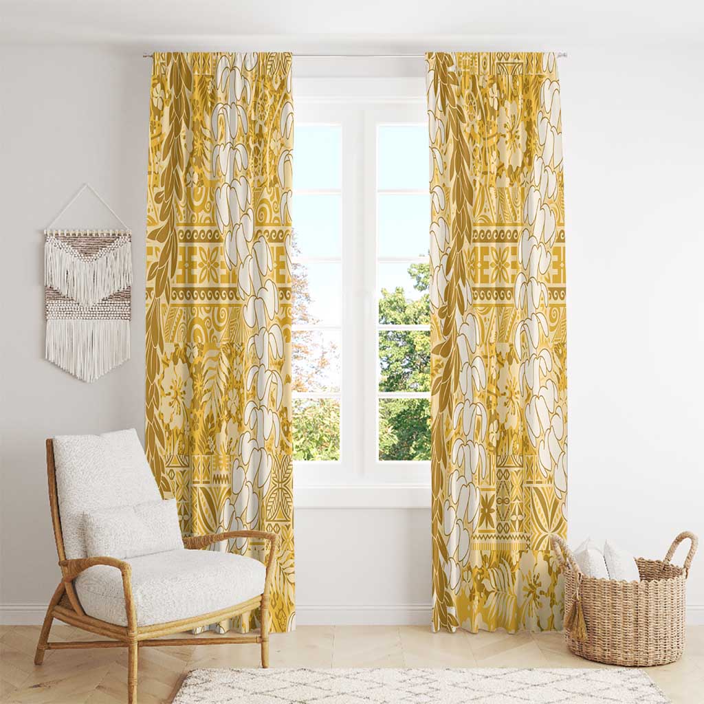 Gold Puakenikeni and Maile Lei Window Curtain Hawaiian Style Tribal Tapa Double Strand Lei LT9 - Polynesian Pride