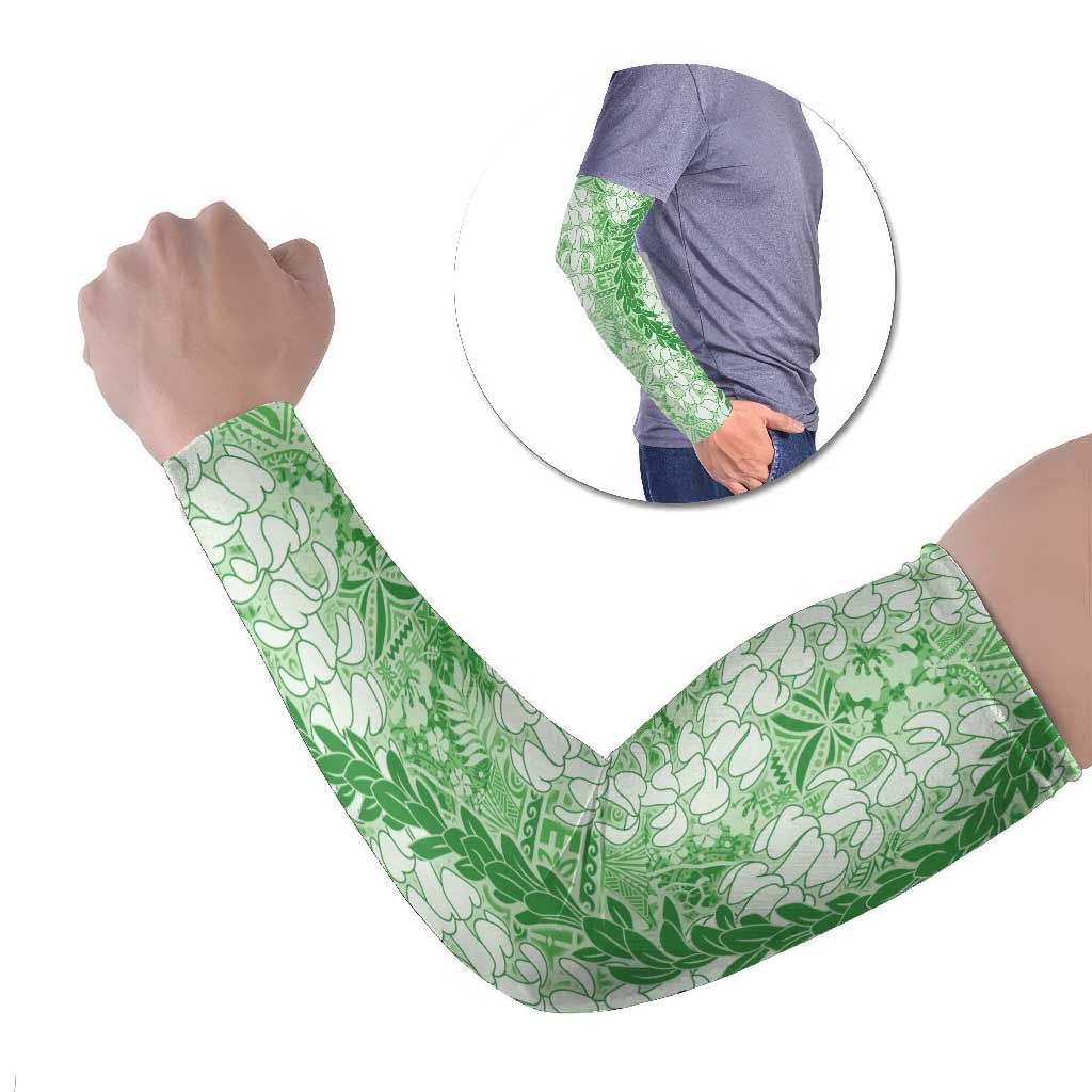 Green Puakenikeni and Maile Lei Arm Sleeves Hawaiian Style Tribal Tapa Double Strand Lei - Polynesian Pride