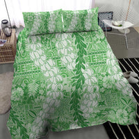 Green Puakenikeni and Maile Lei Bedding Set Hawaiian Style Tribal Tapa Double Strand Lei