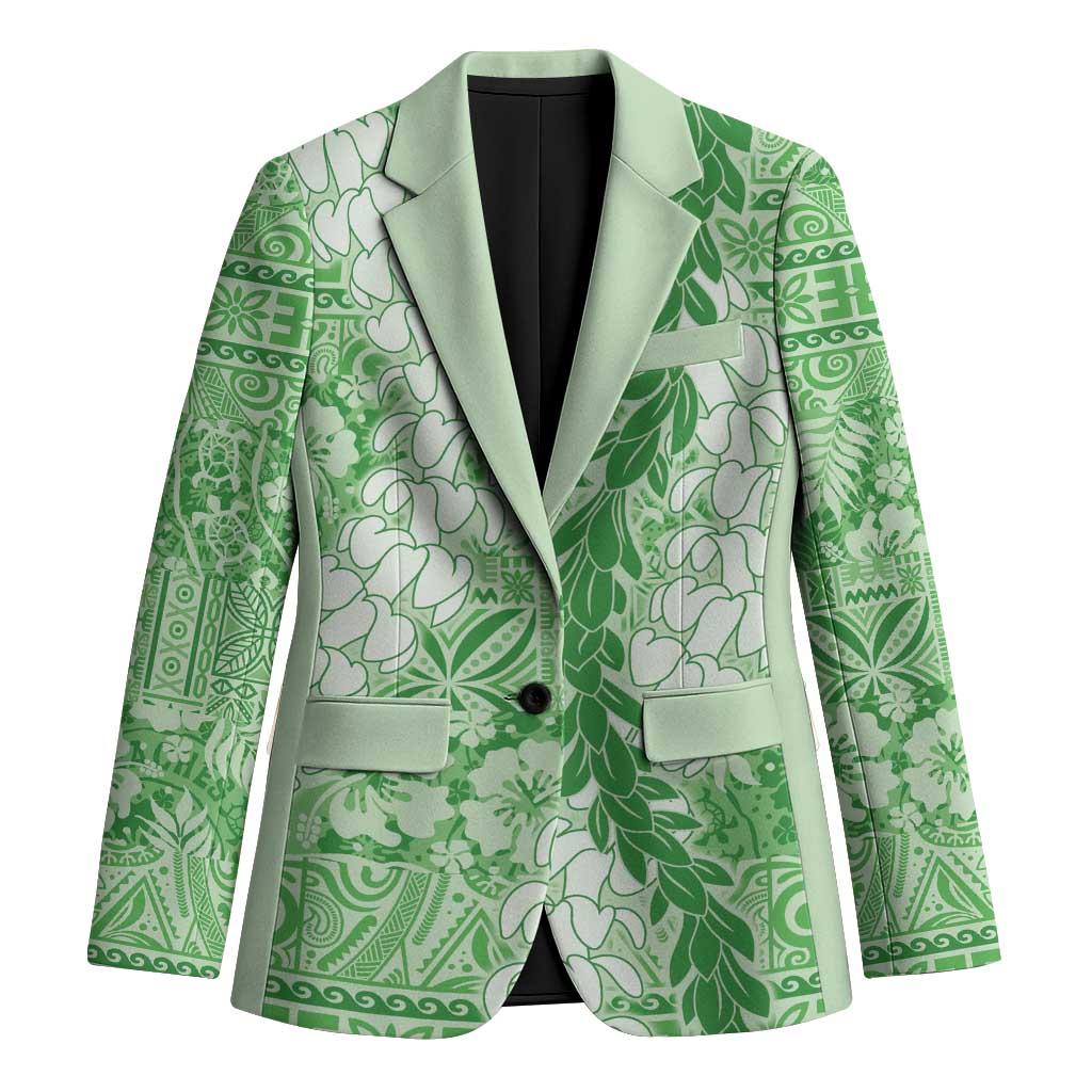 Green Puakenikeni and Maile Lei Blazer Hawaiian Style Tribal Tapa Double Strand Lei LT9 Unisex Green - Polynesian Pride