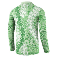 Green Puakenikeni and Maile Lei Button Sweatshirt Hawaiian Style Tribal Tapa Double Strand Lei LT9 - Polynesian Pride
