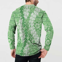 Green Puakenikeni and Maile Lei Button Sweatshirt Hawaiian Style Tribal Tapa Double Strand Lei LT9 - Polynesian Pride