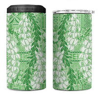 Green Puakenikeni and Maile Lei 4 in 1 Can Cooler Tumbler Hawaiian Style Tribal Tapa Double Strand Lei