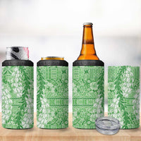 Green Puakenikeni and Maile Lei 4 in 1 Can Cooler Tumbler Hawaiian Style Tribal Tapa Double Strand Lei