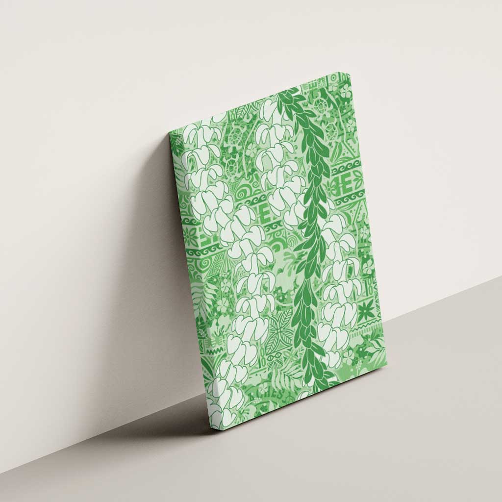 Green Puakenikeni and Maile Lei Canvas Wall Art Hawaiian Style Tribal Tapa Double Strand Lei LT9 - Polynesian Pride