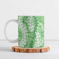 Green Puakenikeni and Maile Lei Ceramic Mug Hawaiian Style Tribal Tapa Double Strand Lei - Polynesian Pride