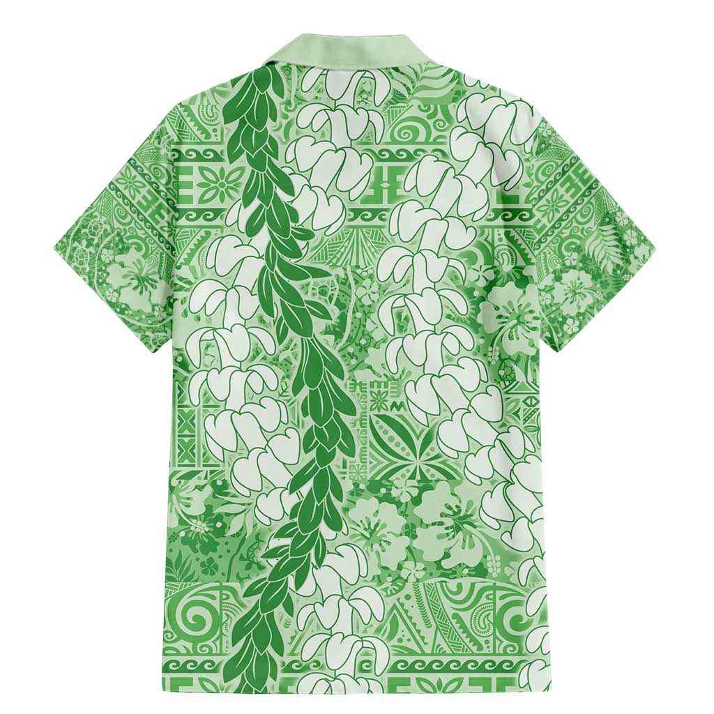 Green Puakenikeni and Maile Lei Family Matching Mermaid Dress and Hawaiian Shirt Hawaiian Style Tribal Tapa Double Strand Lei LT9 - Polynesian Pride