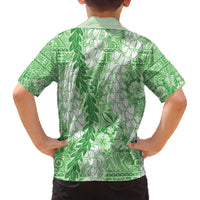 Green Puakenikeni and Maile Lei Family Matching Off The Shoulder Long Sleeve Dress and Hawaiian Shirt Hawaiian Style Tribal Tapa Double Strand Lei