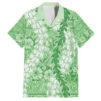 Green Puakenikeni and Maile Lei Family Matching Off The Shoulder Long Sleeve Dress and Hawaiian Shirt Hawaiian Style Tribal Tapa Double Strand Lei