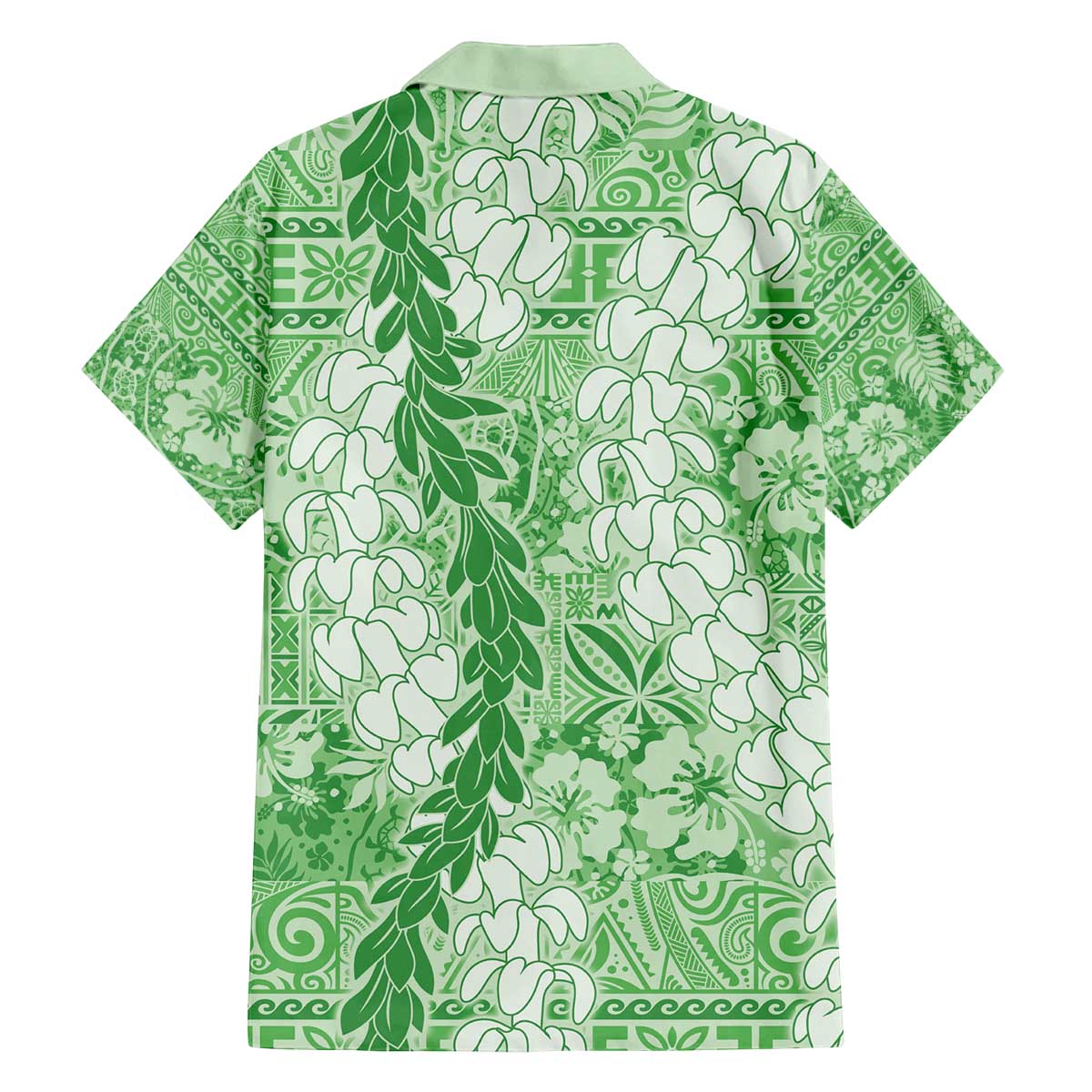 Green Puakenikeni and Maile Lei Family Matching Off The Shoulder Long Sleeve Dress and Hawaiian Shirt Hawaiian Style Tribal Tapa Double Strand Lei