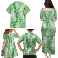Green Puakenikeni and Maile Lei Family Matching Puletasi and Hawaiian Shirt Hawaiian Style Tribal Tapa Double Strand Lei LT9 - Polynesian Pride