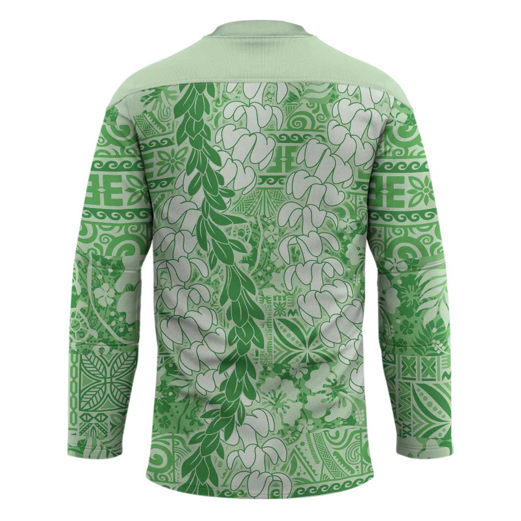 Green Puakenikeni and Maile Lei Hockey Jersey Hawaiian Style Tribal Tapa Double Strand Lei - Polynesian Pride
