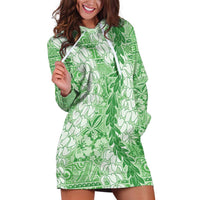 Green Puakenikeni and Maile Lei Hoodie Dress Hawaiian Style Tribal Tapa Double Strand Lei