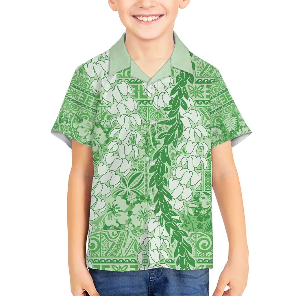 Green Puakenikeni and Maile Lei Kid Hawaiian Shirt Hawaiian Style Tribal Tapa Double Strand Lei LT9 Kid Green - Polynesian Pride
