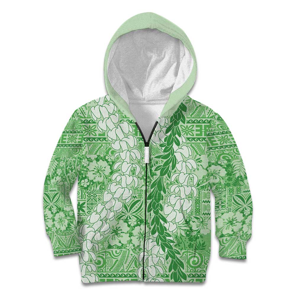 Green Puakenikeni and Maile Lei Kid Hoodie Hawaiian Style Tribal Tapa Double Strand Lei