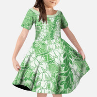 Green Puakenikeni and Maile Lei Kid Short Sleeve Dress Hawaiian Style Tribal Tapa Double Strand Lei LT9 KID Green - Polynesian Pride
