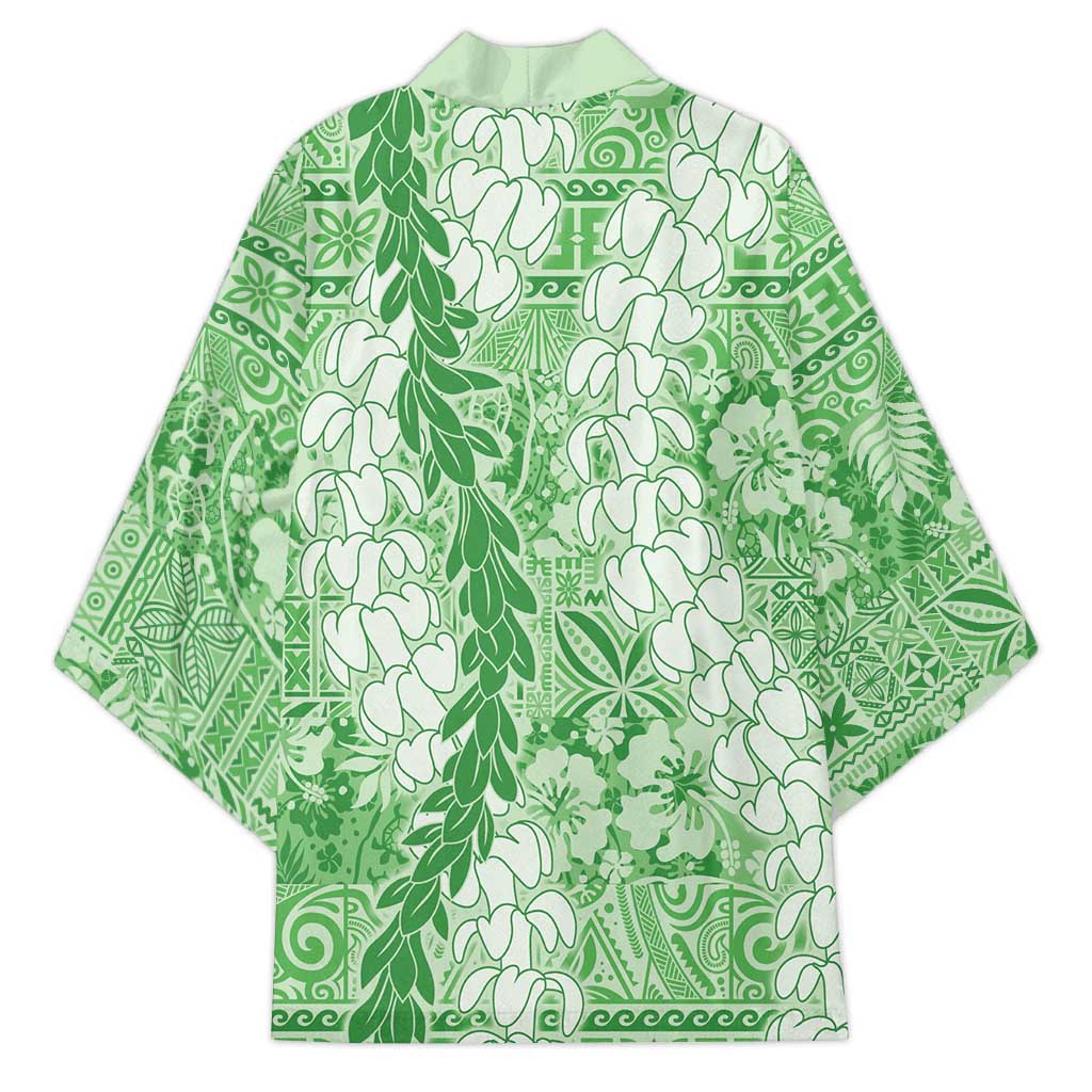 Green Puakenikeni and Maile Lei Kimono Hawaiian Style Tribal Tapa Double Strand Lei - Polynesian Pride