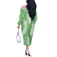 Green Puakenikeni and Maile Lei Off The Shoulder Long Sleeve Dress Hawaiian Style Tribal Tapa Double Strand Lei LT9 - Polynesian Pride