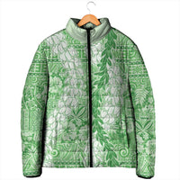 Green Puakenikeni and Maile Lei Padded Jacket Hawaiian Style Tribal Tapa Double Strand Lei - Polynesian Pride