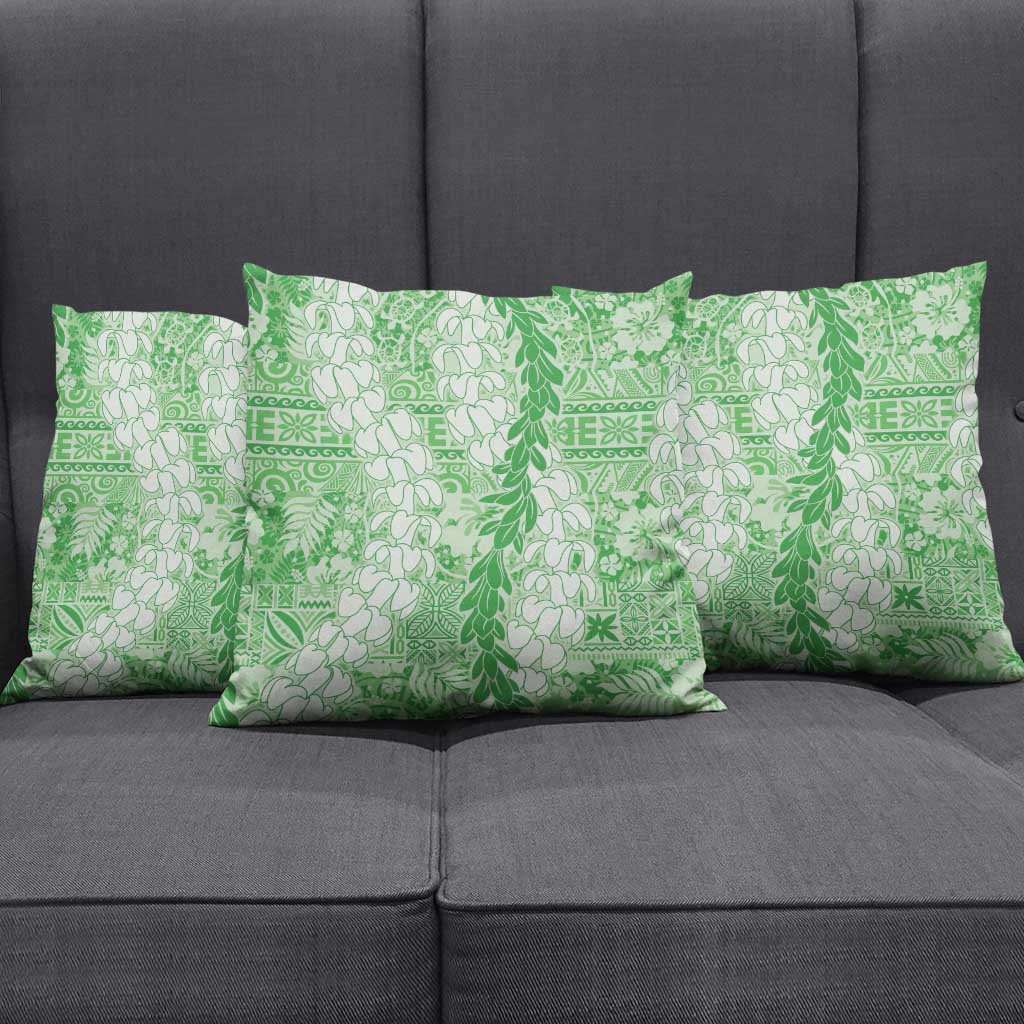 Green Puakenikeni and Maile Lei Pillow Cover Hawaiian Style Tribal Tapa Double Strand Lei - Polynesian Pride