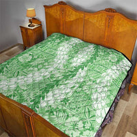 Green Puakenikeni and Maile Lei Quilt Hawaiian Style Tribal Tapa Double Strand Lei