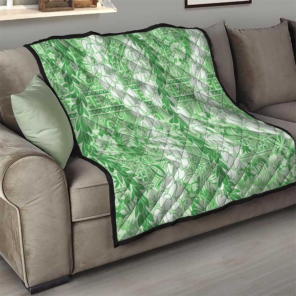 Green Puakenikeni and Maile Lei Quilt Hawaiian Style Tribal Tapa Double Strand Lei