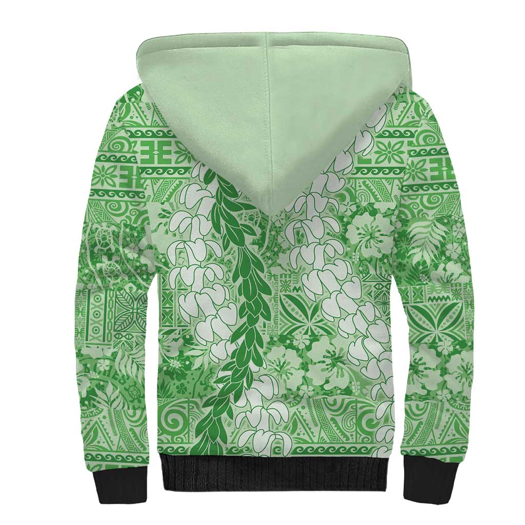 Green Puakenikeni and Maile Lei Sherpa Hoodie Hawaiian Style Tribal Tapa Double Strand Lei LT9 - Polynesian Pride