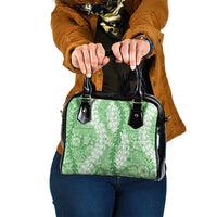 Green Puakenikeni and Maile Lei Shoulder Handbag Hawaiian Style Tribal Tapa Double Strand Lei LT9 One Size Green - Polynesian Pride