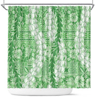 Green Puakenikeni and Maile Lei Shower Curtain Hawaiian Style Tribal Tapa Double Strand Lei LT9 Green - Polynesian Pride