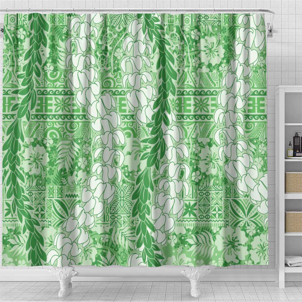 Green Puakenikeni and Maile Lei Shower Curtain Hawaiian Style Tribal Tapa Double Strand Lei LT9 - Polynesian Pride