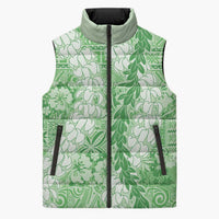 Green Puakenikeni and Maile Lei Sleeveless Puffer Jacket Hawaiian Style Tribal Tapa Double Strand Lei - Polynesian Pride