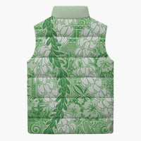 Green Puakenikeni and Maile Lei Sleeveless Puffer Jacket Hawaiian Style Tribal Tapa Double Strand Lei - Polynesian Pride