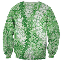 Green Puakenikeni and Maile Lei Sweatshirt Hawaiian Style Tribal Tapa Double Strand Lei LT9 - Polynesian Pride