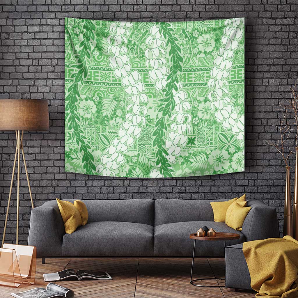 Green Puakenikeni and Maile Lei Tapestry Hawaiian Style Tribal Tapa Double Strand Lei LT9 Green - Polynesian Pride