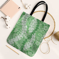 Green Puakenikeni and Maile Lei Tote Bag Hawaiian Style Tribal Tapa Double Strand Lei LT9 Black Strap One Size Green - Polynesian Pride